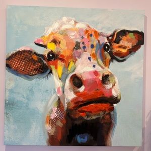 35in x 35in x 1.5in colorful cow painting; painting from At Home